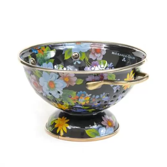 New MacKenzie-Childs Black Flower Market Small Colander