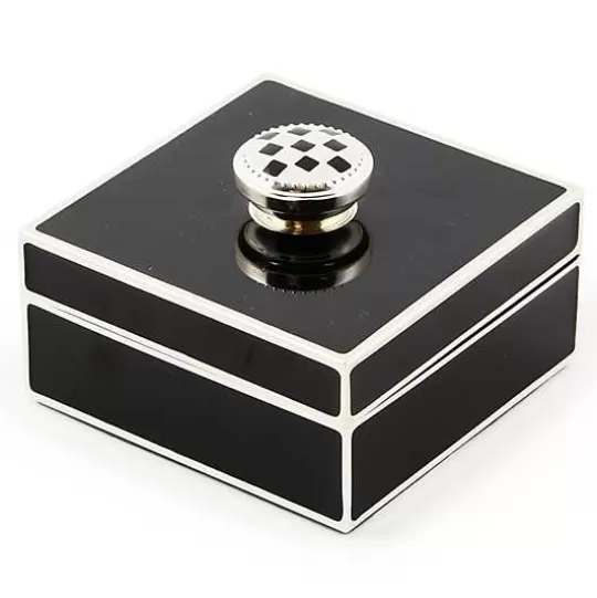 Shop MacKenzie-Childs Black Silver Plated Trinket Box with Check Knob