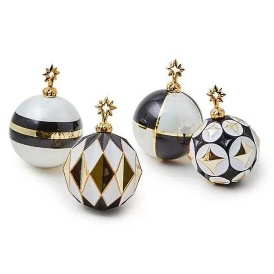 Store MacKenzie-Childs Black  White Star Glass Ball Ornaments, Set of 4