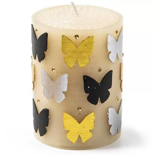 Best MacKenzie-Childs Butterfly Silver  Gold 4 Pillar Candle