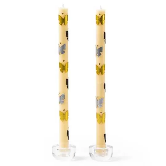 Store MacKenzie-Childs Butterfly Silver  Gold Dinner Candles, Set of 2