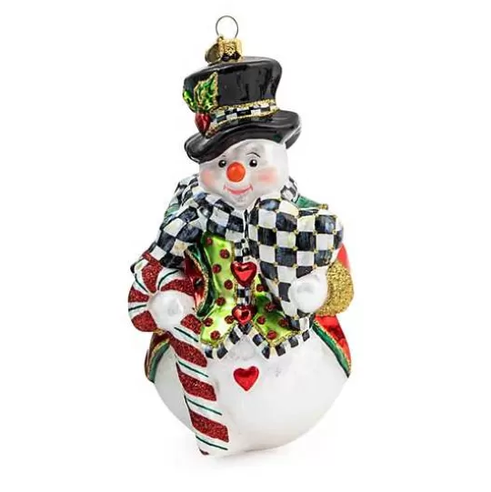 New MacKenzie-Childs Candy Cane Snowman Glass Ornament