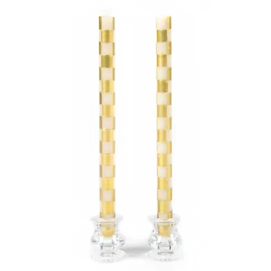 Clearance MacKenzie-Childs Check Gold  Ivory Dinner Candles, Set of 2