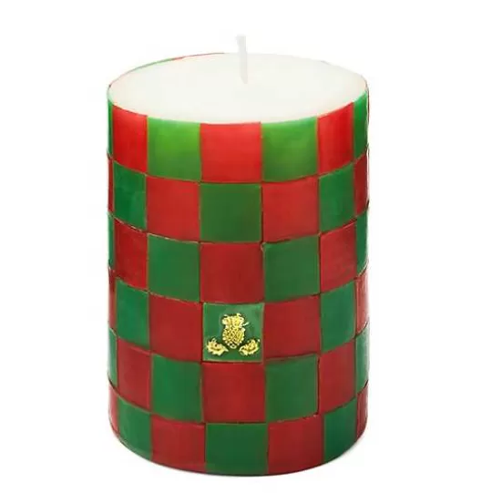 Cheap MacKenzie-Childs Check Red  Green 4 Pillar Candle