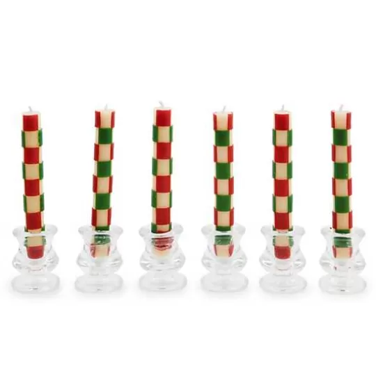 Hot MacKenzie-Childs Check Red  Green Mini Dinner Candles, Set of 6