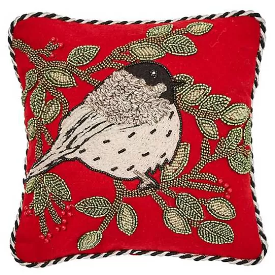 Clearance MacKenzie-Childs Chickadee Beaded Throw Pillow