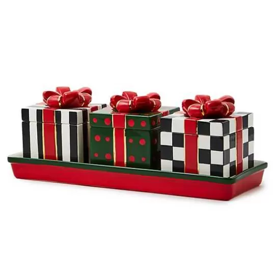 Best Sale MacKenzie-Childs Christmas Gift Lidded Boxes  Tray Set