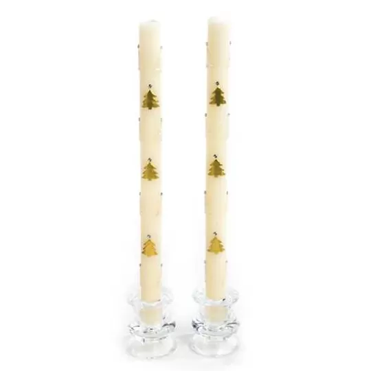 Cheap MacKenzie-Childs Christmas Tree Dinner Candles - Gold  Pearl - Set of 2