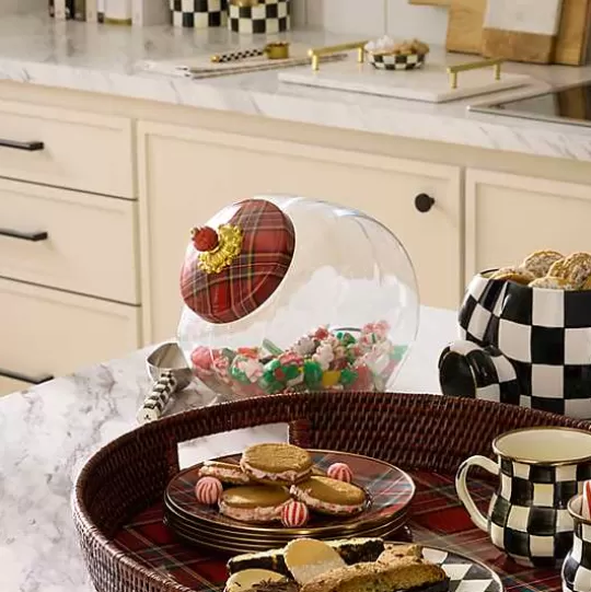 Fashion MacKenzie-Childs Cookie Jar with Red Tartan Lid