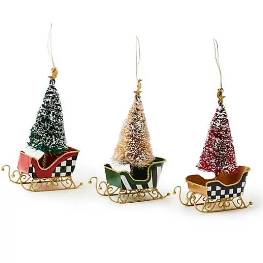 Sale MacKenzie-Childs Courtly Bottle Brush Tin Sleigh Ornaments, Set of 3