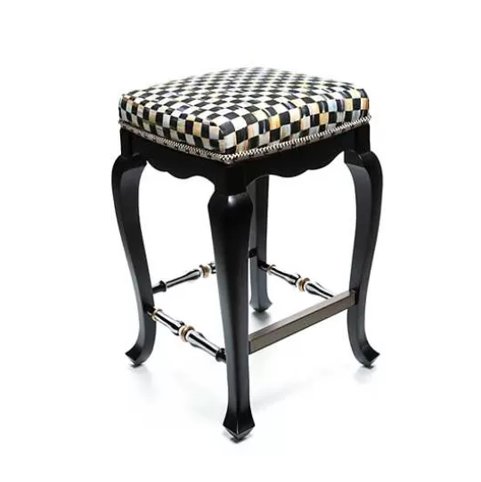 Clearance MacKenzie-Childs Courtly Check Black Counter Stool