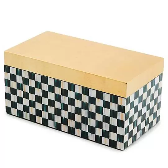 Discount MacKenzie-Childs Courtly Check Large Lacquer Decorative Box with Gold Hinged Lid