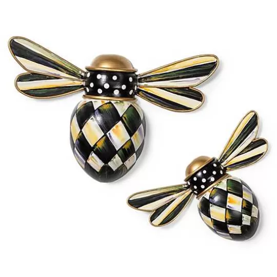 Discount MacKenzie-Childs Courtly Check Outdoor Bee Wall Decor, Set of 2