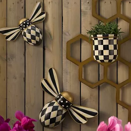 Discount MacKenzie-Childs Courtly Check Outdoor Bee Wall Decor, Set of 2