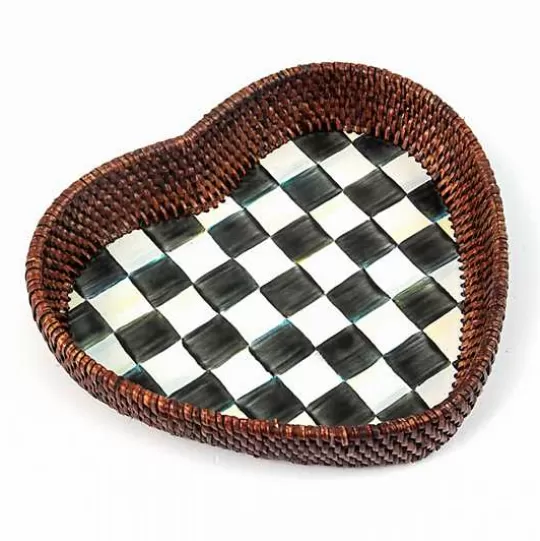 Best Sale MacKenzie-Childs Courtly Check Rattan  Enamel Heart Tray