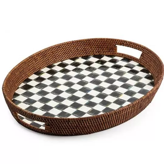 Outlet MacKenzie-Childs Courtly Check Rattan  Enamel Party Serving Tray