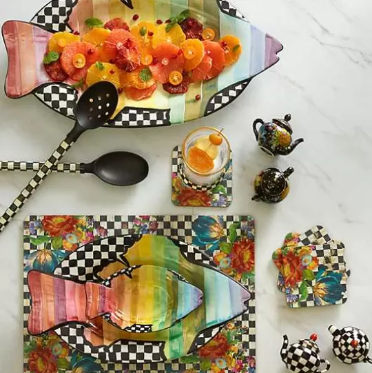Fashion MacKenzie-Childs Courtly Flower Market Cork Back Coasters, Set of 4