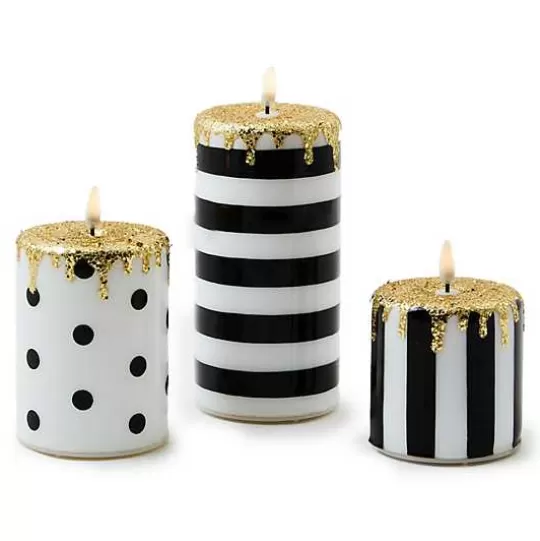 Best Sale MacKenzie-Childs Courtly Illuminated Stripe  Dot Candles, Set of 3