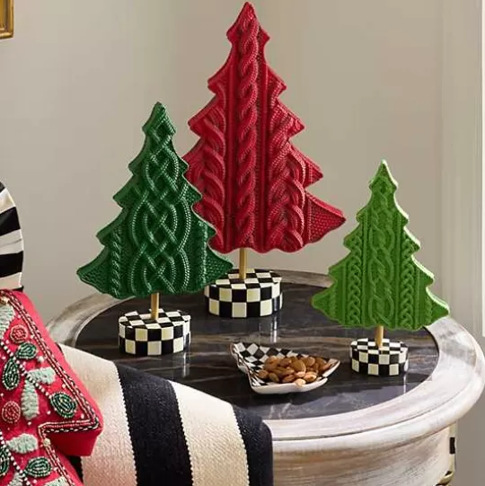 Store MacKenzie-Childs Cozy Christmas Cable Knit Trees, Set of 3