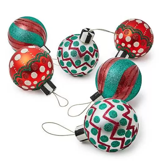 Cheap MacKenzie-Childs Cozy Christmas Glass Ball Ornaments, Set of 6