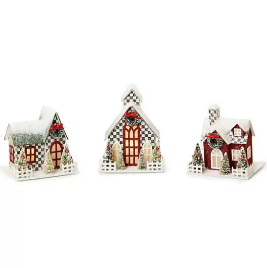 Hot MacKenzie-Childs Cozy Christmas Illuminated Mini Paper Houses, Set of 3