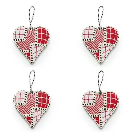 Cheap MacKenzie-Childs Cozy Christmas Patchwork Heart Ornaments, Set of 4