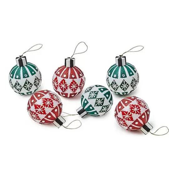 Cheap MacKenzie-Childs Cozy Christmas Snowflake Glass Ball Ornaments, Set of 6