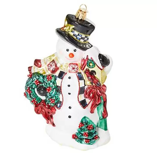 Fashion MacKenzie-Childs Cozy Christmas Snowman Glass Ornament