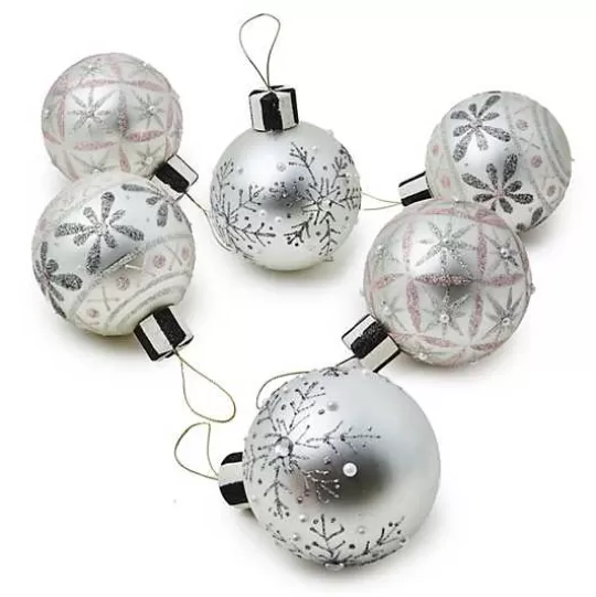 Cheap MacKenzie-Childs Crystal Palace Snowflake Glass Ball Ornaments, Set of 6