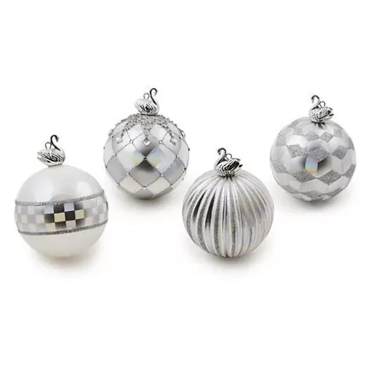 Best MacKenzie-Childs Crystal Palace Swan Glass Ball Ornaments, Set of 4