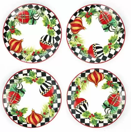 Clearance MacKenzie-Childs Deck the Halls Appetizer Plates, Set of 4