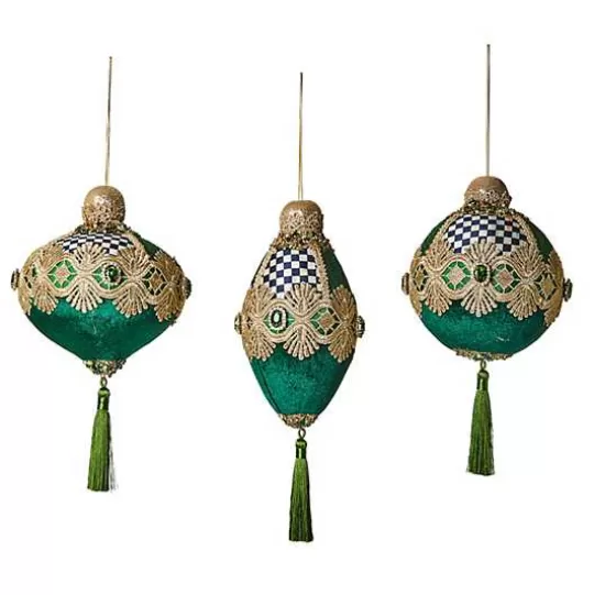 Clearance MacKenzie-Childs Emerald Luxe Bauble Ornaments, Set of 3