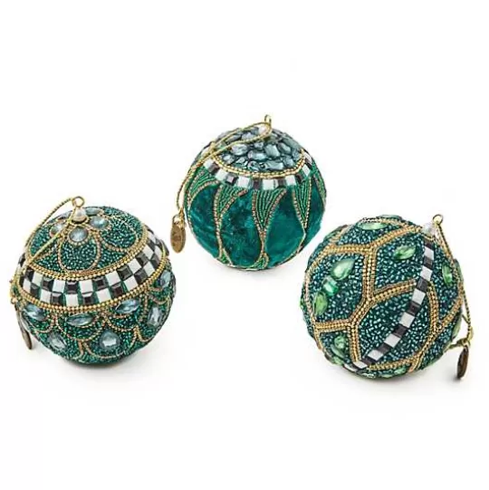 Best Sale MacKenzie-Childs Emerald Luxe Beaded Ball Ornaments, Set of 3