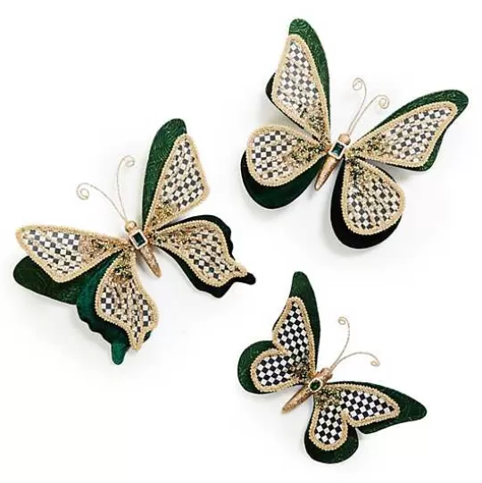 New MacKenzie-Childs Emerald Luxe Butterfly Clips, Set of 3