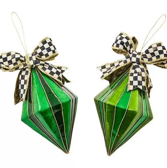 Fashion MacKenzie-Childs Emerald Luxe Capiz Drop Ornaments, Set of 2