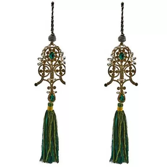 Outlet MacKenzie-Childs Emerald Luxe Emblem Tassels, Set of 2