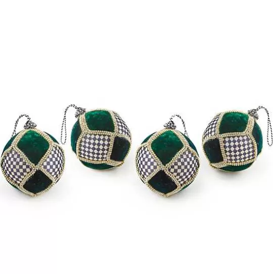 Discount MacKenzie-Childs Emerald Luxe Patchwork Ball Ornaments, Set of 4