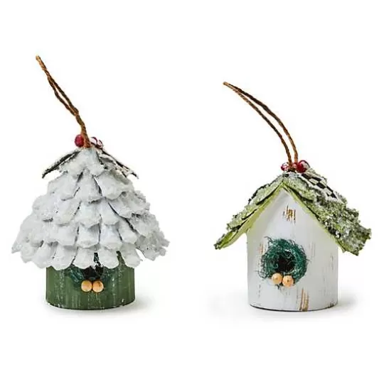 Outlet MacKenzie-Childs Farmhouse Holiday Birdhouse Ornaments, Set of 2