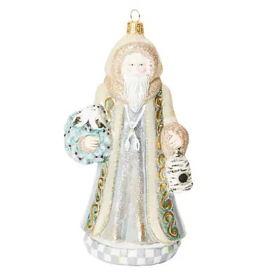 New MacKenzie-Childs Farmhouse Holiday Dove Santa Glass Ornament