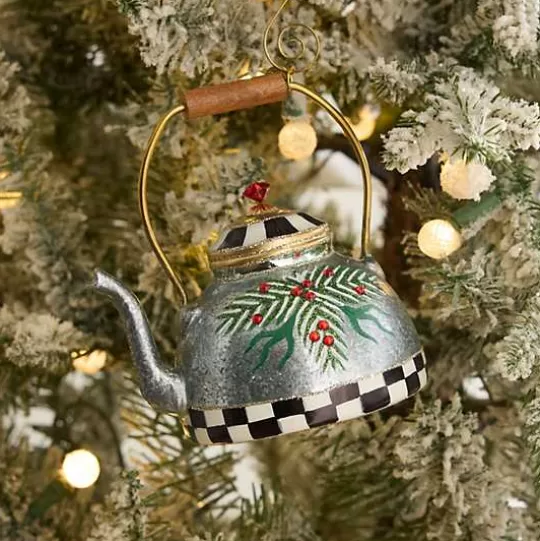 Clearance MacKenzie-Childs Farmhouse Holiday Tea Kettle Glass Ornament