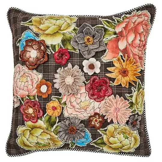 Clearance MacKenzie-Childs Field Study Embroidered Floral Throw Pillow