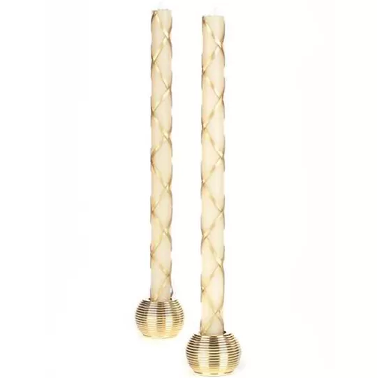 Fashion MacKenzie-Childs Fishnet Gold Dinner Candles, Set of 2