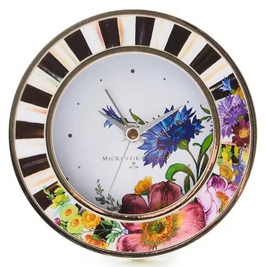 Store MacKenzie-Childs Flower Market Silver Plated Round Desk Clock