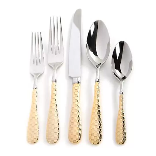 Clearance MacKenzie-Childs Gold Check Flatware 5-Piece Place Setting