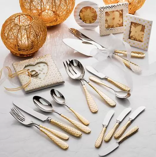 Clearance MacKenzie-Childs Gold Check Flatware 5-Piece Place Setting