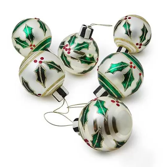 Sale MacKenzie-Childs Holly Leaf Glass Ball Ornaments, Set of 6