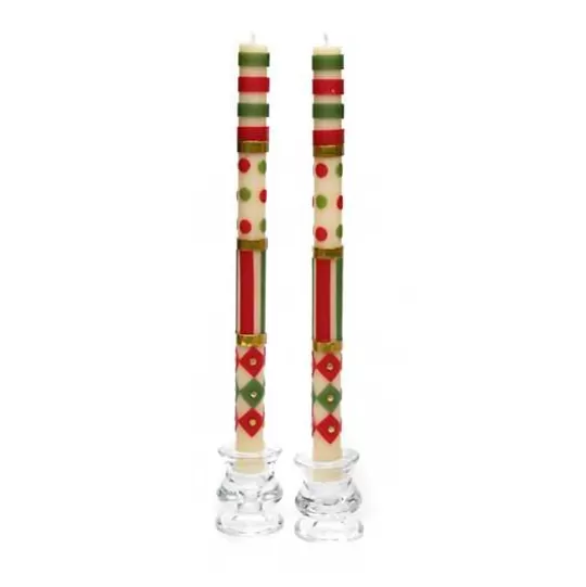 Clearance MacKenzie-Childs Jester Dinner Candles - Red, Green,  Gold - Set of 2