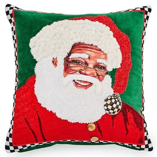 Clearance MacKenzie-Childs Joyful Black Santa Throw Pillow