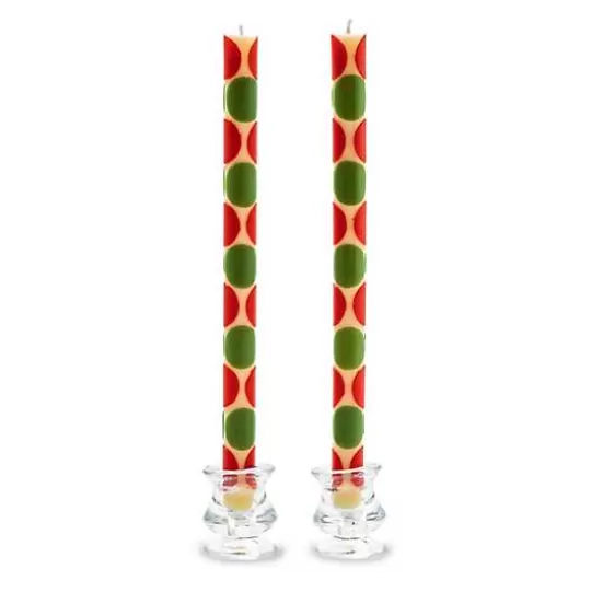 Shop MacKenzie-Childs Macrodot Red  Green Dinner Candles, Set of 2