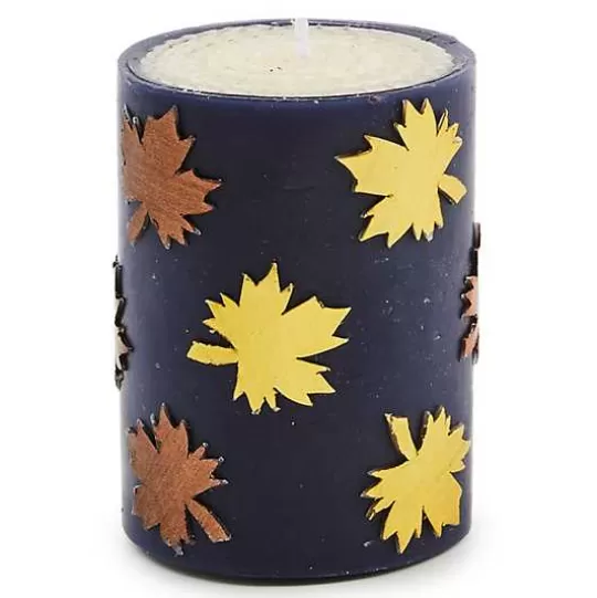 Discount MacKenzie-Childs Maple Leaf Navy 4 Pillar Candle